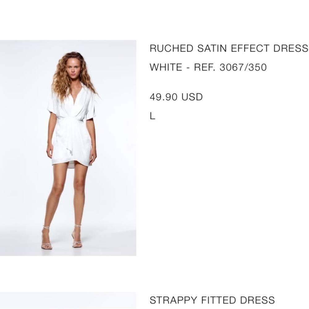 Zara Ruched Satin Effect Dress White